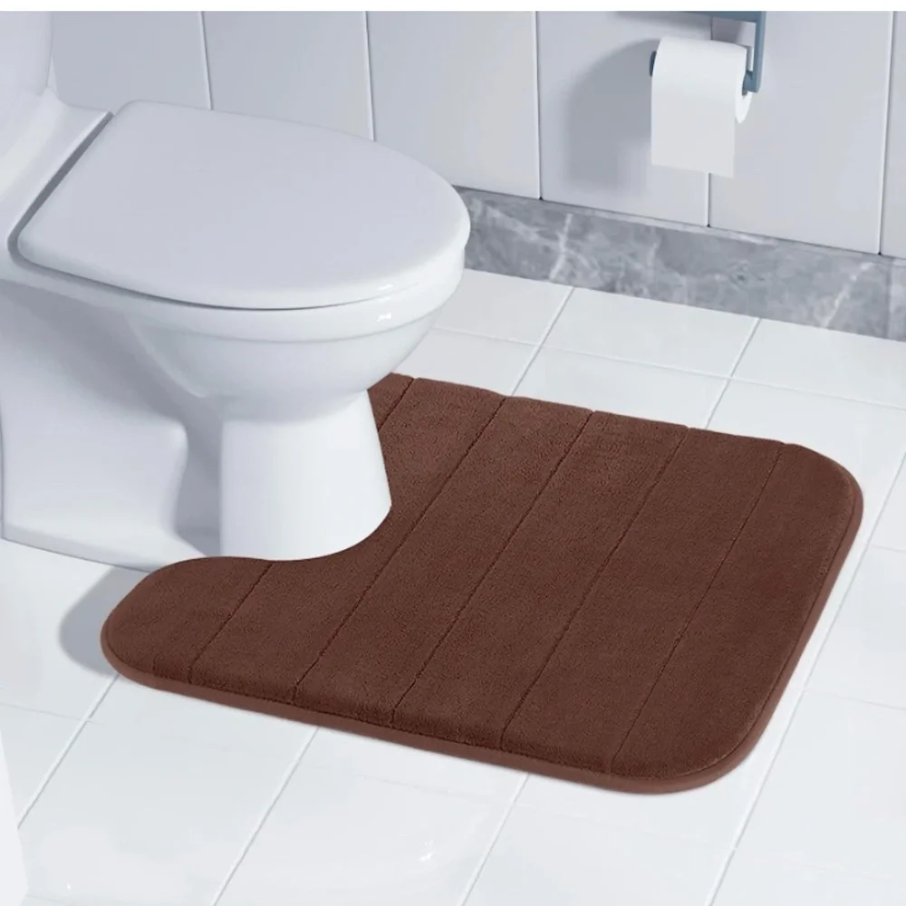 Memory Foam Toilet Bath Mat U-Shaped, Dark Brown, Soft and Comfortable